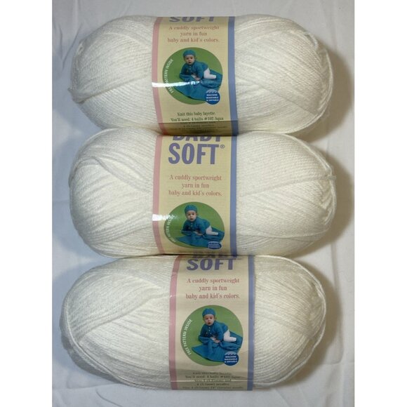 Lot of 3 Lion Brand Baby Soft 5 oz. 459 yds. White Acrylic Blend Yarn - Picture 1 of 3